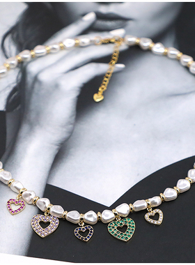 重工微镶钻小桃心项链欧美