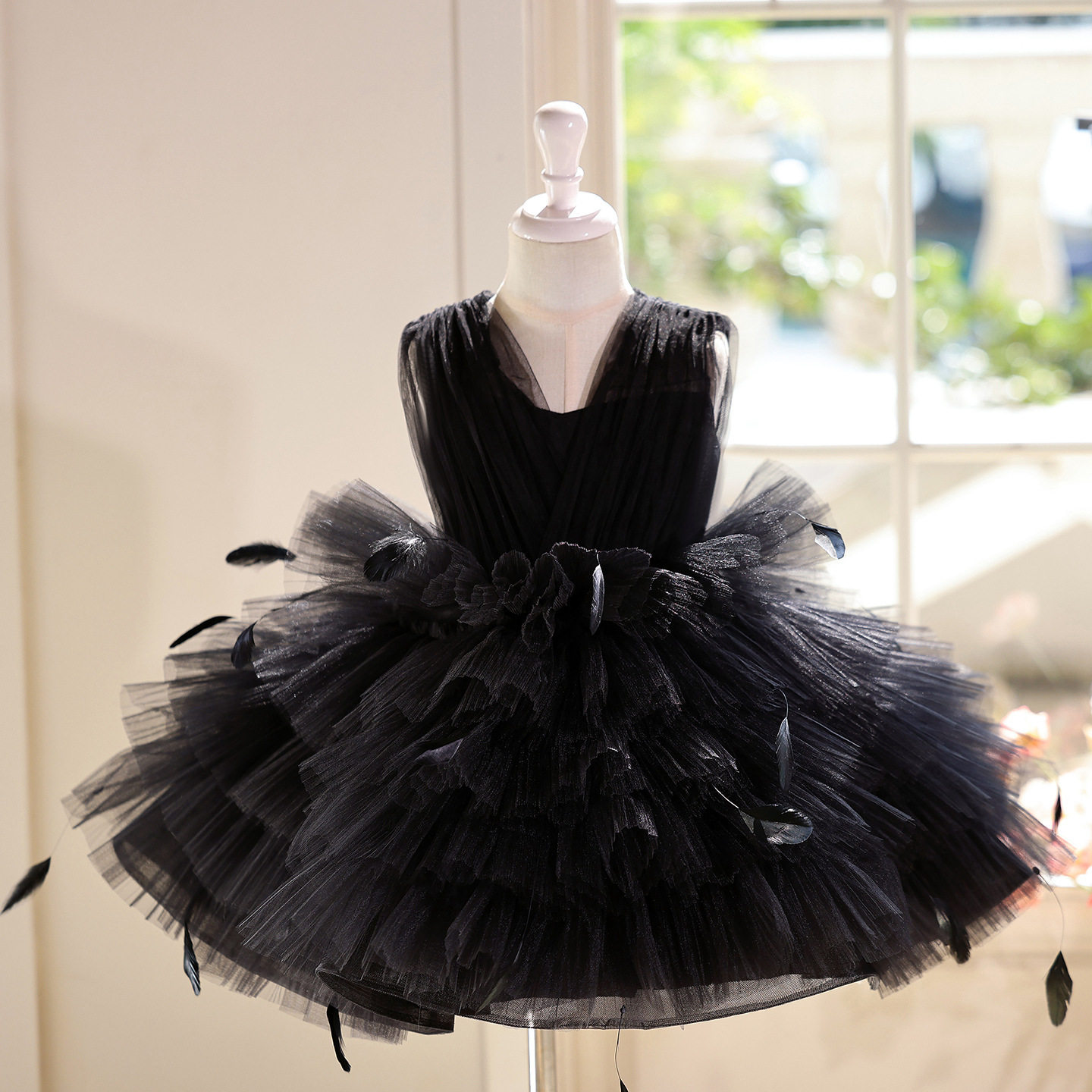 女童夏季裙女孩生日小礼服黑色钢琴演奏演出服女童礼服主持人高级