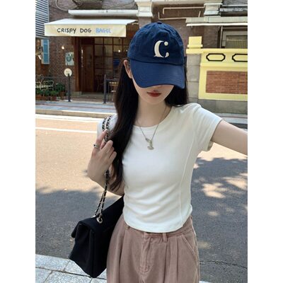 宅女家基础款纯色气质白色圆领短袖T恤女夏季显瘦百搭休闲上衣