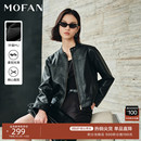 暗夜黑立领PU皮衣外套女MOFAN摩凡2025秋冬酷飒风皮夹克短款 显瘦
