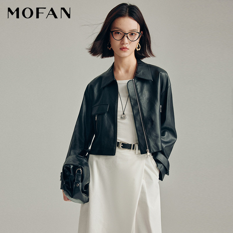 MOFAN摩凡时尚休闲皮夹克短外套图片