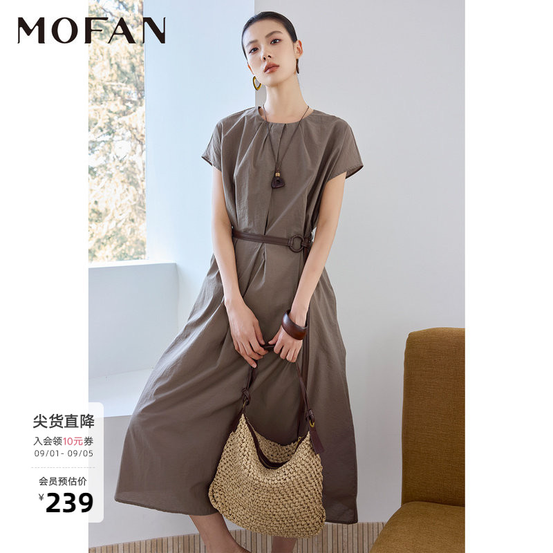 MOFAN摩凡夏新款灰棕连衣裙图片