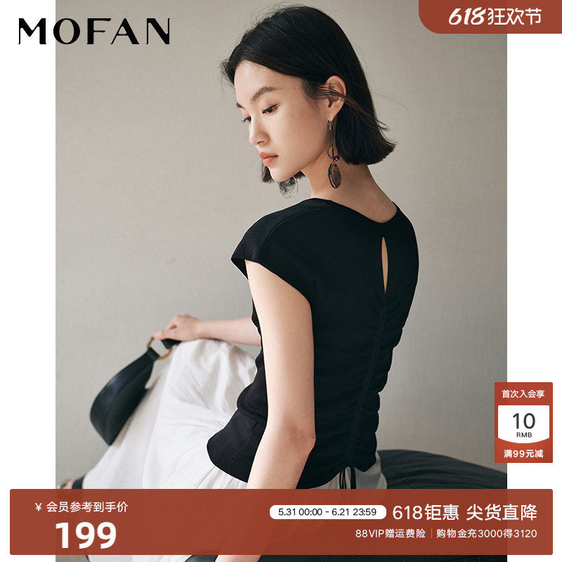 【商场同款】MOFAN摩凡夏新款暗夜黑性感镂空圆领针织衫显瘦