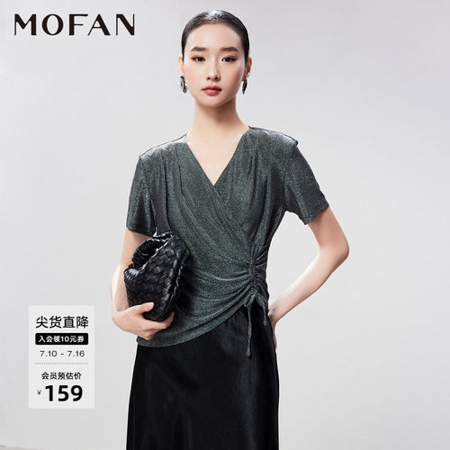 MOFAN摩凡夏新款银灰蕾丝小衫