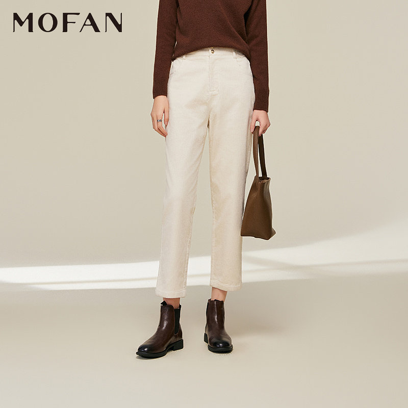 优雅灯芯绒长裤女MOFAN摩凡冬装新款米色百搭高腰直筒休闲裤子,女装/女士精品,休闲裤,淘宝优惠券,粉丝福利购,淘宝优惠卷