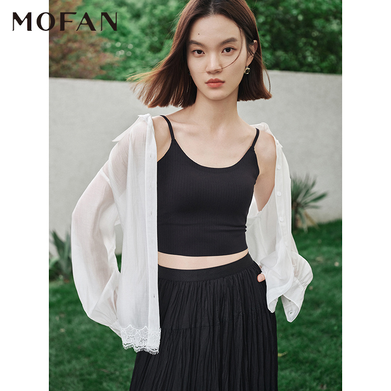 黑色修身吊带上衣女MOFAN2025夏新款可调节肩带U型领内搭背心显瘦