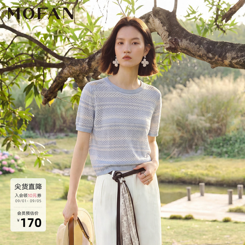 MOFAN摩凡夏新款蓝白条纹针织衫图片
