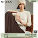 开衩设计植绒打底衫 时尚 米色捏褶针织上衣女MOFAN摩凡春秋新款