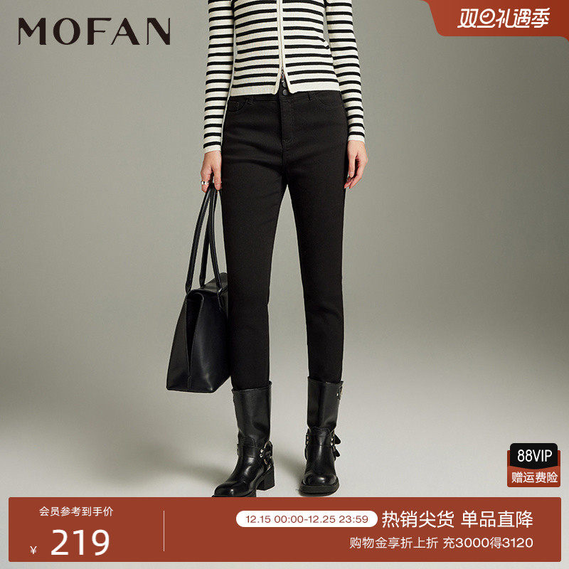 MOFAN摩凡冬新款黑色牛仔裤