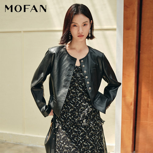 MOFAN摩凡时尚黑色PU皮衣外套