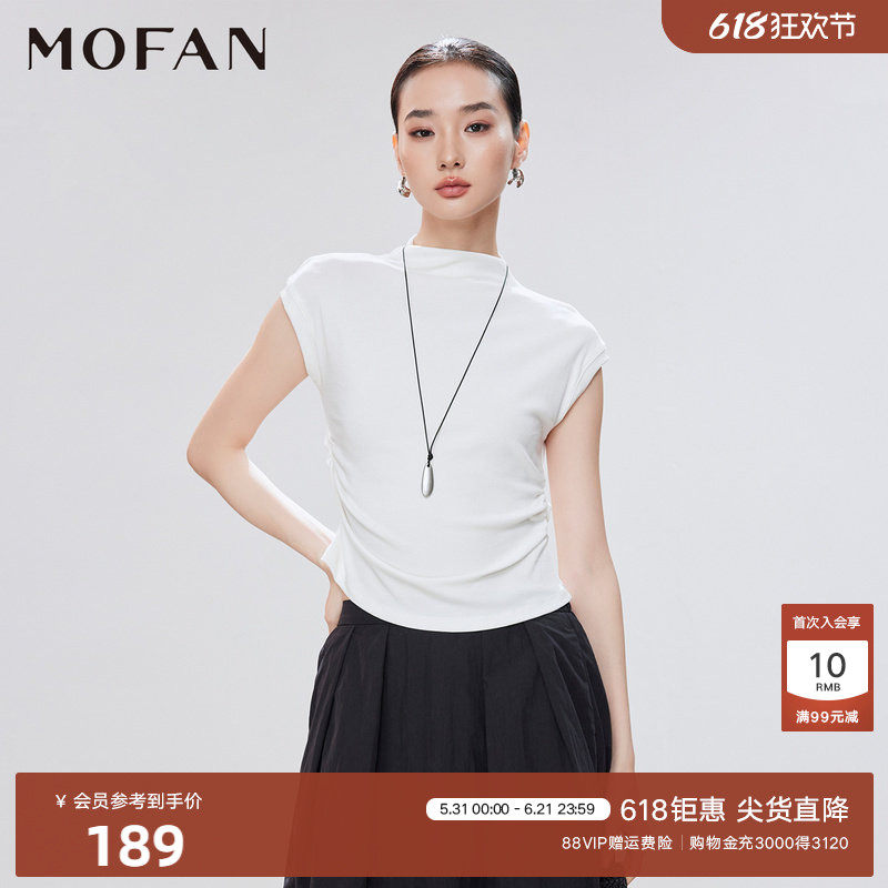 时尚清新白色半高领飞飞袖T恤女MOFAN摩凡2026夏新款休闲修身上衣
