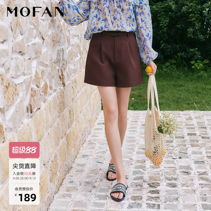 MOFAN摩凡时尚咖色高腰休闲短裤图片