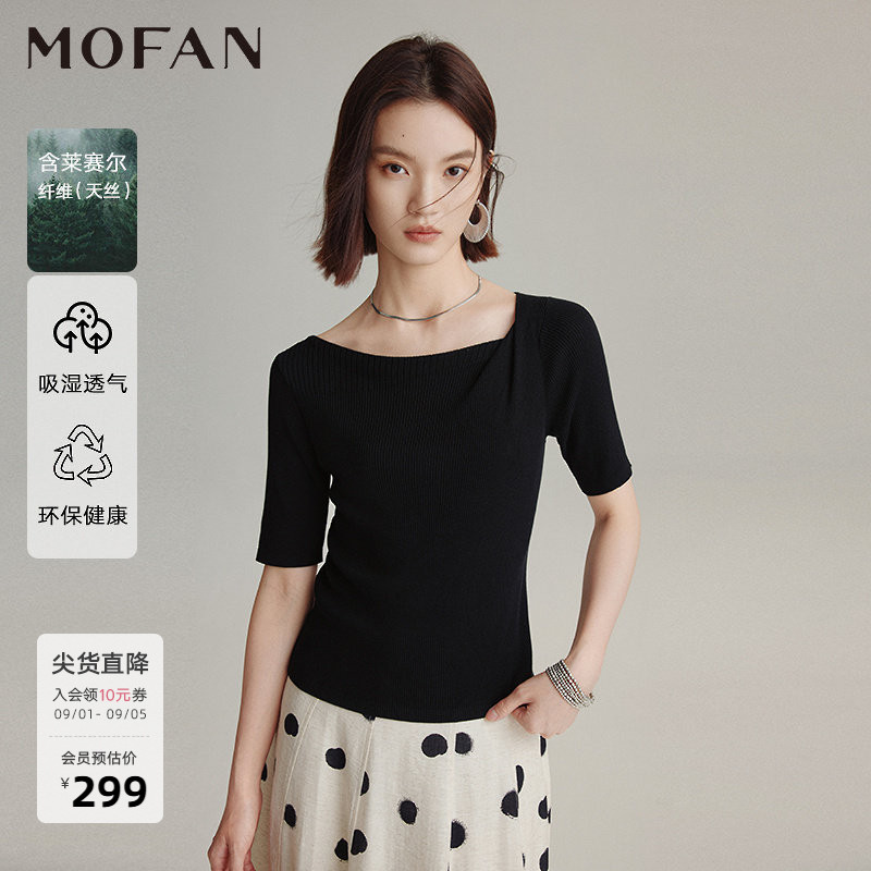 【商场同款】MOFAN摩凡夏装新款莱赛尔黑色毛衣女修身显瘦针织衫图片