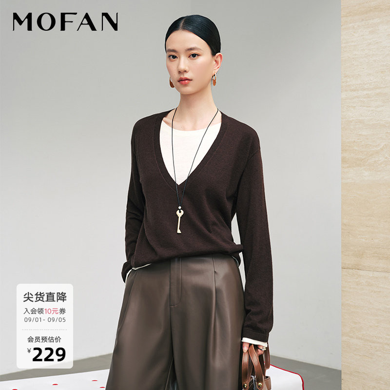 MOFAN摩凡时髦V领假两件针织衫图片