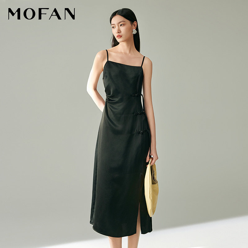 【醋酸系列】MOFAN摩凡黑色醋酸吊带裙夏款新中式盘扣连衣裙,女装/女士精品,连衣裙,淘宝优惠券,粉丝福利购,淘宝优惠卷