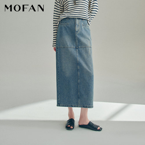 MOFAN摩凡复古高腰牛仔半身裙女