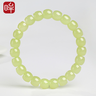 印象眸和田玉黄口手串男女款浅黄直切珠单圈正品玉石手链送礼物