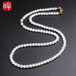 印象眸和田玉珠串项链女款 两戴 白玉气质珠链国风颈饰毛衣链一款