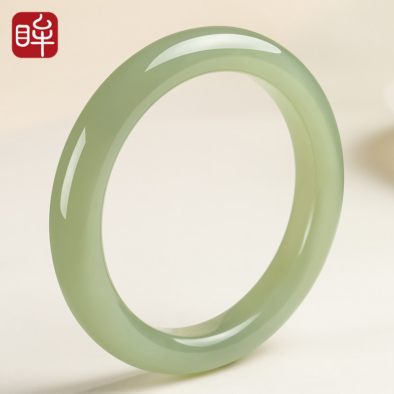 印象眸和田玉手镯女款平安镯浅晴水湖水绿正品玉镯【优选级】