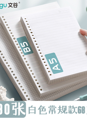 文谷白色活页本替芯A5B5A4错题20孔可拆卸26孔笔记本可拆的空白小方格夹纸内页扣环外壳格子替换线圈本芯