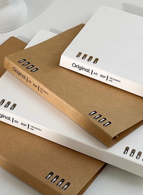 文谷a5复古牛皮纸不硌手铁夹活页本可拆卸b5黑色ins风笔记本本子简约大学生用白色高颜值精致文艺记事本