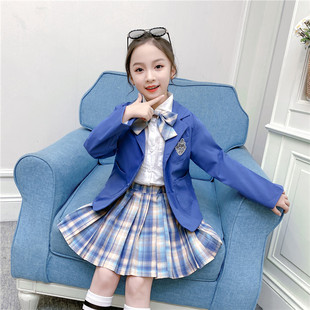 女童jk制服裙正版儿童套装全套秋冬装小学生学院风西装外套格子裙