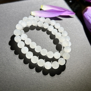 和田玉青海料一级羊脂白玉手串配黄金8mm女款高品质圆珠单圈手链