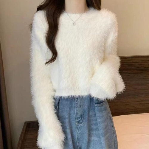 秋冬韩系甜美软糯短款毛衣女宽松显瘦针织上衣女