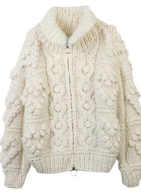 2024秋冬新款女装领长袖宽松厚款爱心拼接拉链针织开衫外套现货