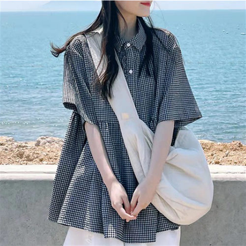 复古短袖衬衫女2023年夏季新款韩版设计感小众时尚防晒上衣ins潮