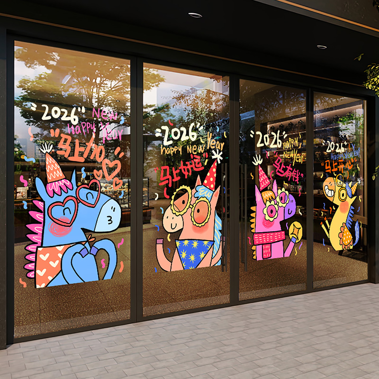 新年装饰整张静电玻璃门贴纸