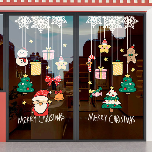 圣诞节日装饰店铺玻璃门贴超透