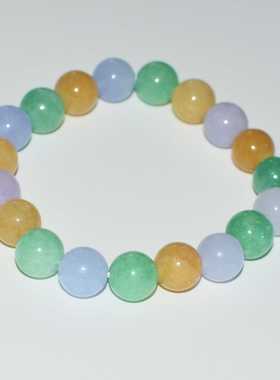 冰糯种翡翠色玉石手串飘花满绿色圆珠串饰品福禄寿多宝手链女款