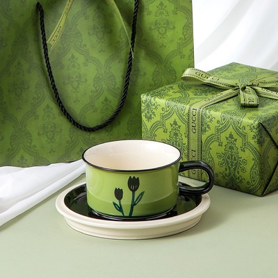 复古郁金香咖啡杯子杯碟套装女生