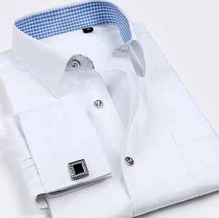 新款法式衬衫男长袖修身免烫商务正装新郎伴郎结婚袖扣白衬衣职业