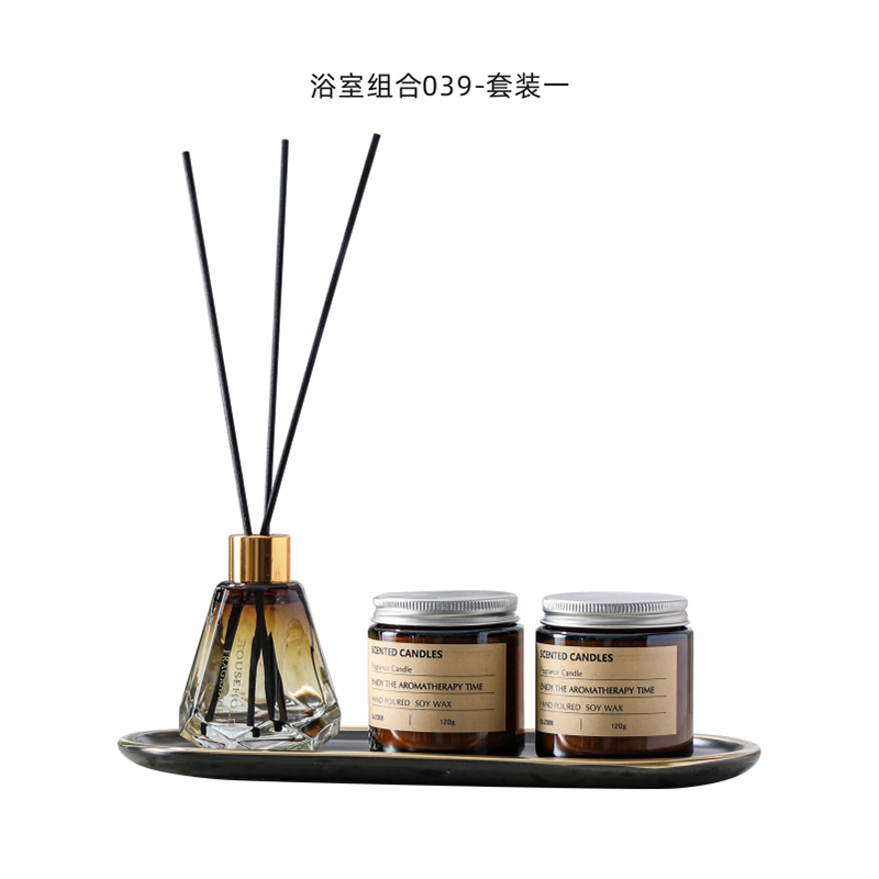 样板间卫生间洗漱用品卫浴摆件软装饰品乳液瓶香薰托盘组合套装