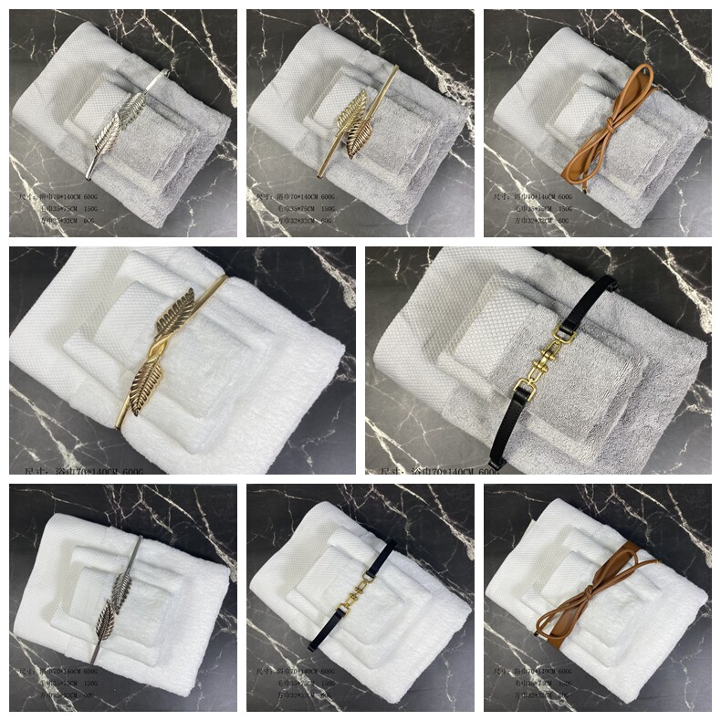 新款样板间卫生间金属皮革毛巾扣卫浴浴巾面巾方巾套装组合摆件
