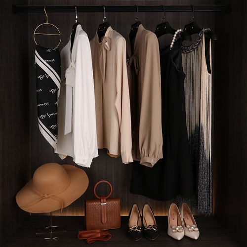 星韵 意式轻奢样板房衣帽间驼色衣服软装饰品丝巾帽子服饰