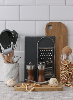 厨房样板间软装饰品摆件北欧厨具食材罐研磨器实木面包板菜板砧板
