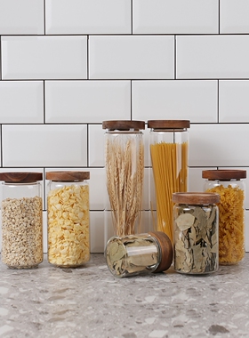 北欧厨房样板间软装饰品橱柜玻璃食材罐意面橱柜燕麦密封罐小摆件