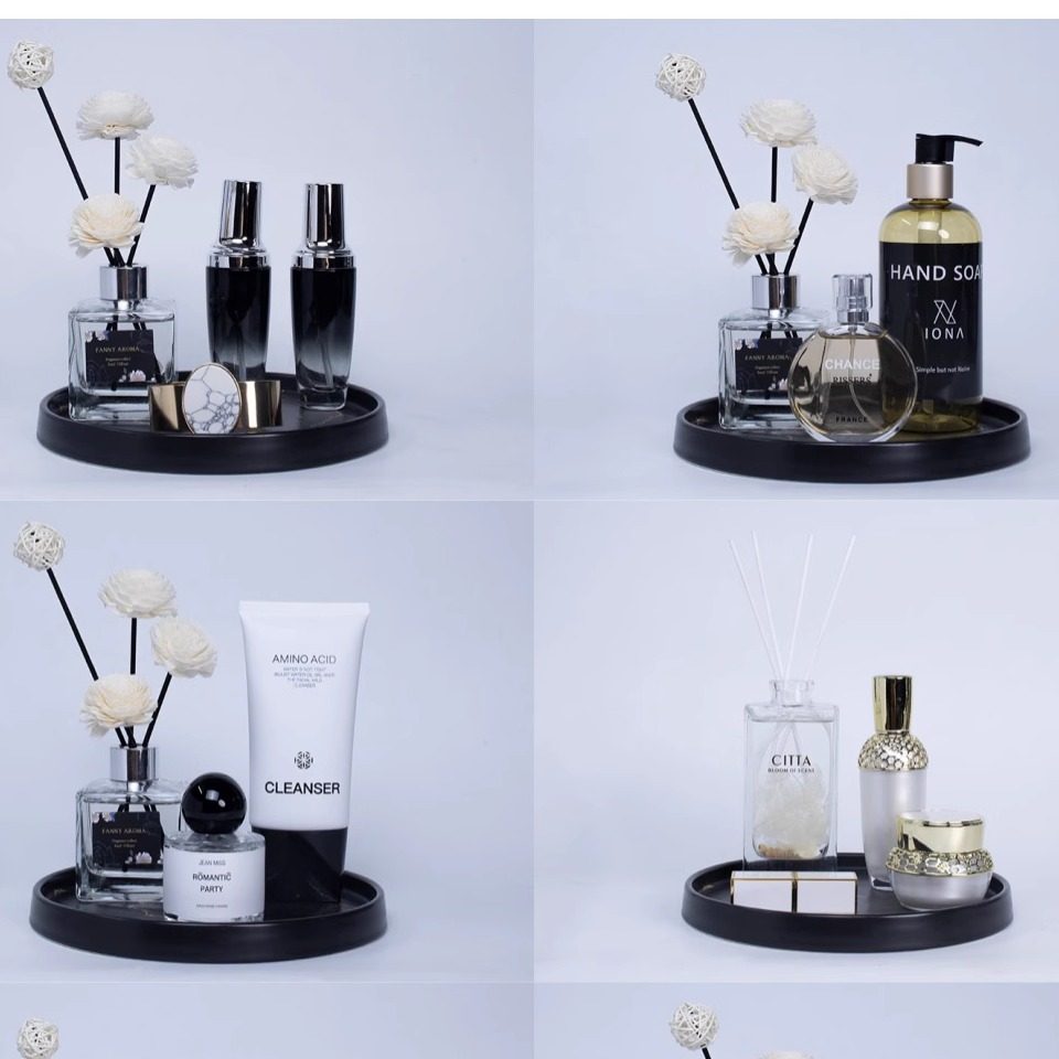 轻奢样板间卫生间浴室柜洗手台花艺摆件托盘香薰卫浴组合软装饰品