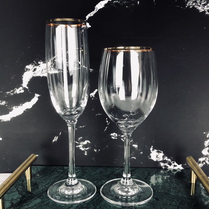 描金边红酒杯香槟杯样板房间酒柜餐厅桌软装饰品葡萄酒杯道具摆件