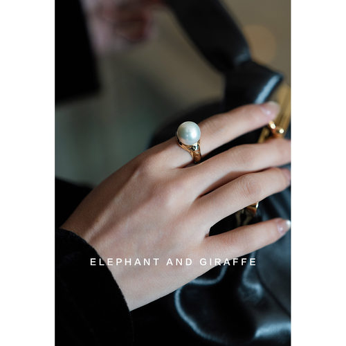大象和长颈鹿 掌上明珠珠宝级爱迪生珍珠S925银厚镀金戒指 ACC436