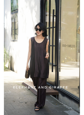 大象和长颈鹿 张弛有度 艺术感慵懒风醋酸背心阔腿裤套装 508104