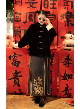 大象和长颈鹿 新中式特别设计 仙禽告瑞金线刺绣仙鹤马面裙401220