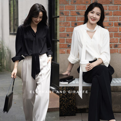 大象和长颈鹿 EffortlesslyChic 微光垂坠易打理飘带衬衫509115