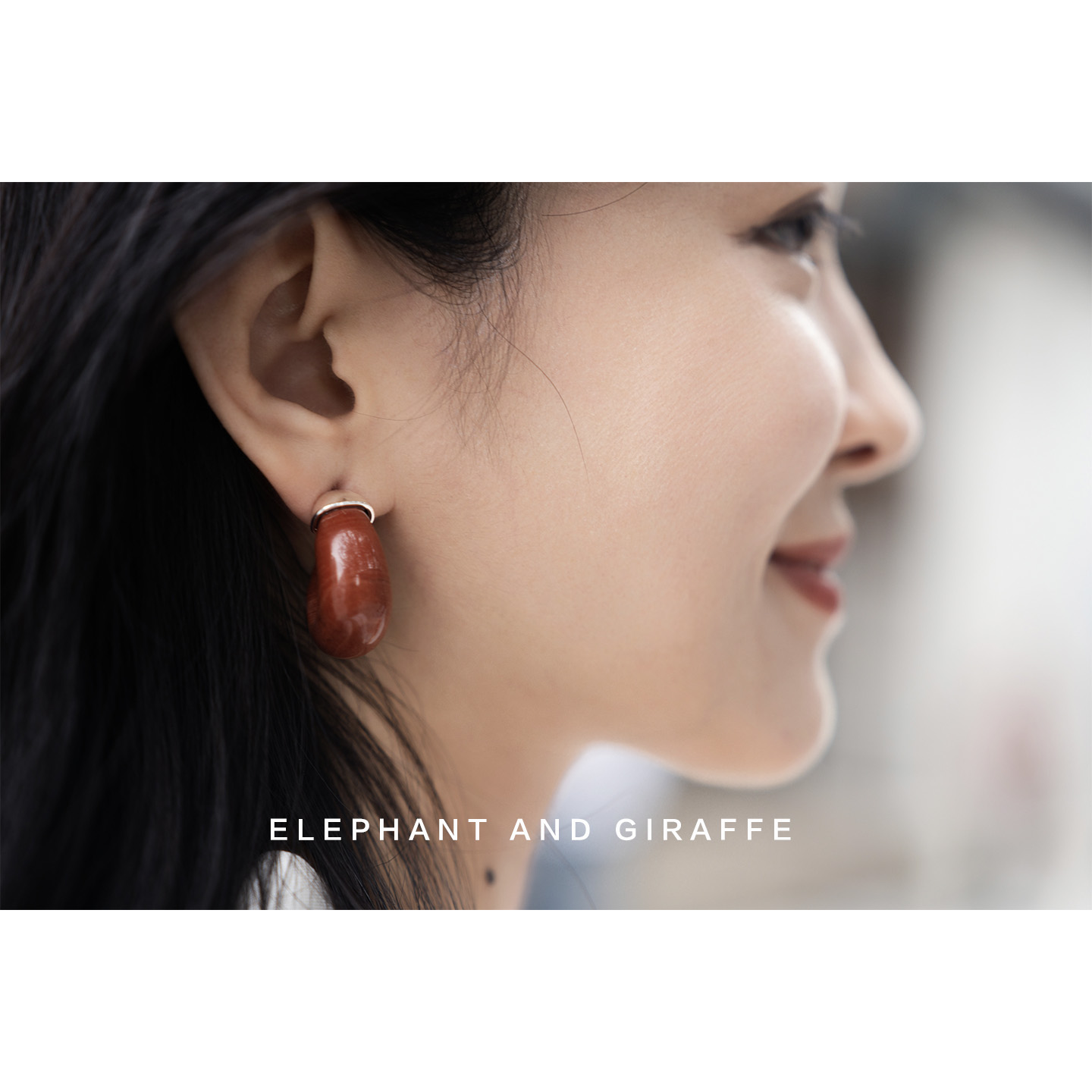 大象和长颈鹿 落日余晖/沙漠黄昏/深邃夜空 天然石C形耳环 ACC415