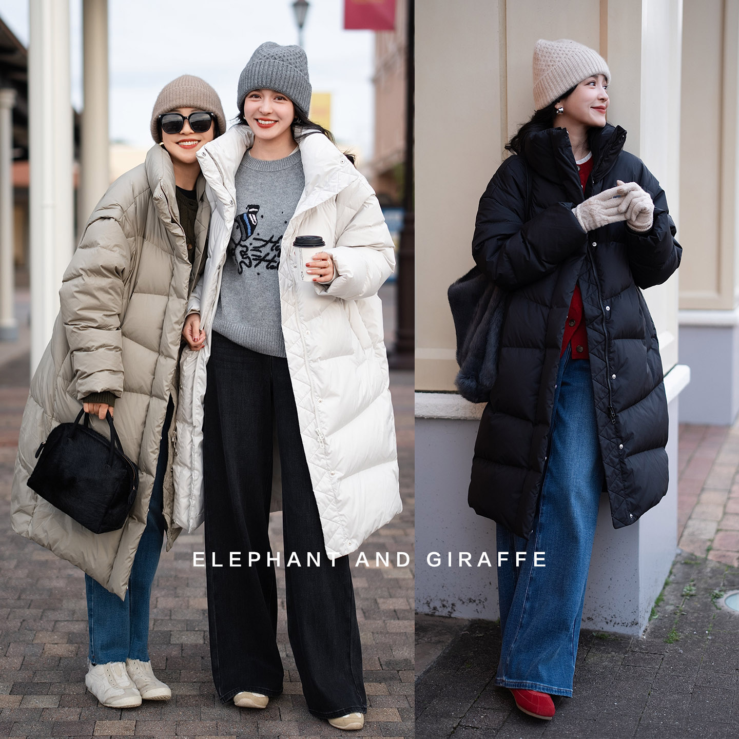 大象和长颈鹿 奢暖双核意大利进口面料95白鹅绒长款羽绒服 511216