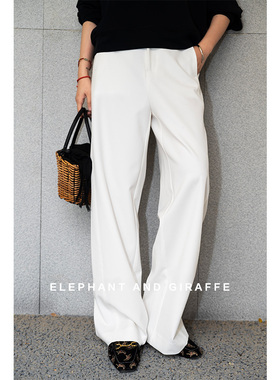 大象和长颈鹿 随性之美 视觉显瘦春夏白色阔腿裤 自信大方 503309