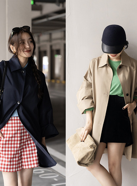 大象和长颈鹿 立体廓形宽袖设计感 单排扣斗篷风衣外套 308204